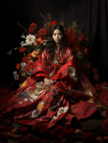 Digital Arts με τίτλο "Girl in Kimono Seri…" από Tina Liao, Αυθεντικά έργα τέχνης, Εικόνα που δημιουργήθηκε με AI