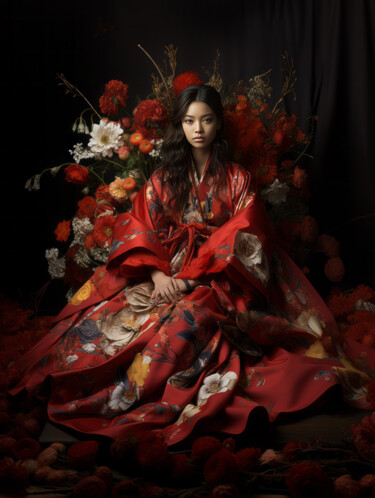 Digital Arts titled "Girl in Kimono Seri…" by Tina Liao, Original Artwork, AI generated image