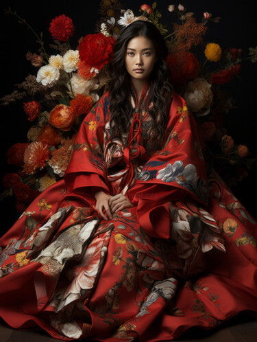 数字艺术 标题为“Girl in Kimono Seri…” 由Tina Liao, 原创艺术品, AI生成的图像