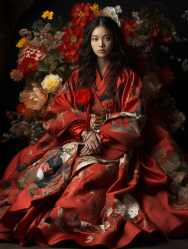 Цифровое искусство под названием "Girl in Kimono Seri…" - Tina Liao, Подлинное произведение искусства, Изображение, сгенерир…