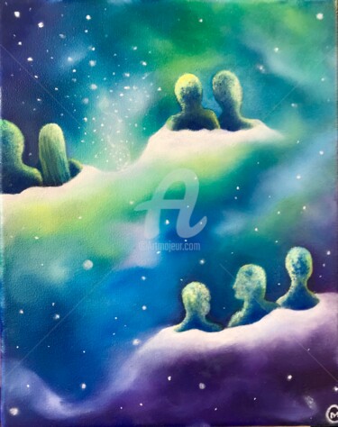 Peinture intitulée "Discution cosmique" par Shanna Kilaio - Onaicrom, Œuvre d'art originale
