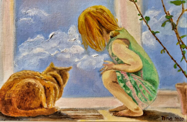 Painting titled "Dreams" by Tina Shustova, Original Artwork, Oil Mounted on Cardboard