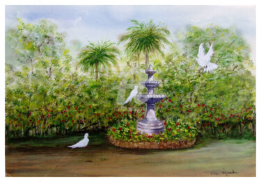 Peinture intitulée "Fontaine aux Colomb…" par Tina Verpoorten, Œuvre d'art originale
