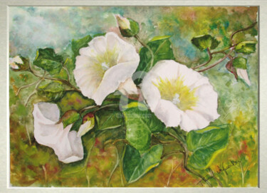 Peinture intitulée "Clématites blanches" par Tina Verpoorten, Œuvre d'art originale, Aquarelle