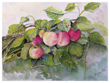 Painting titled "Quelques pêches" by Tina Verpoorten, Original Artwork, Watercolor