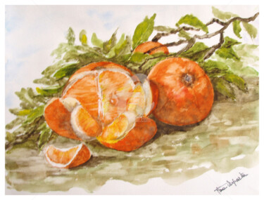 Painting titled "Trois oranges" by Tina Verpoorten, Original Artwork, Watercolor