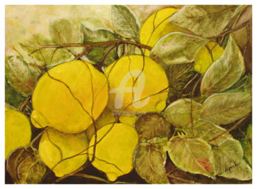 Painting titled "Citrons" by Tina Verpoorten, Original Artwork, Watercolor