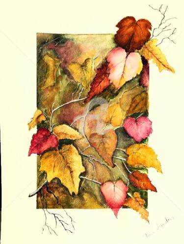 Painting titled "Feuilles d'Automne" by Tina Verpoorten, Original Artwork, Watercolor