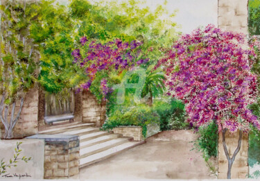 Peinture intitulée "jardin-d-andalousie…" par Tina Verpoorten, Œuvre d'art originale, Aquarelle