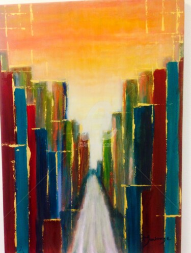 Painting titled "Towers In the City" by Tina M. De Montorge, Original Artwork, Oil