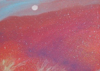 Картина под названием "RED HILL MOON" - Tina Bluefield, Подлинное произведение искусства, Масло