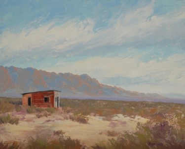 Painting titled "WONDER VALLEY CABIN" by Tina Bluefield, Original Artwork, Oil