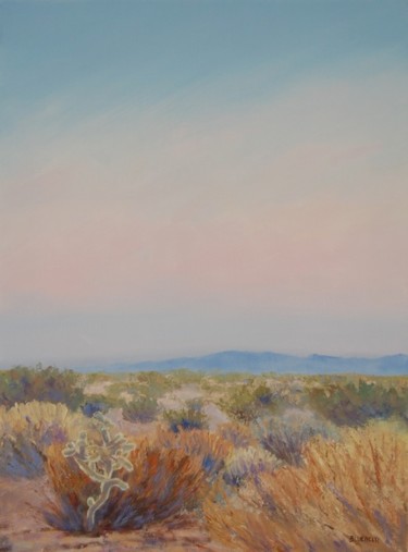 Painting titled "CHOLLA IN THE WASH" by Tina Bluefield, Original Artwork, Oil