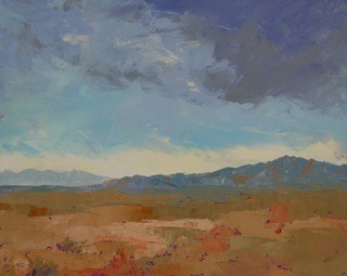 Painting titled "DESERT IMPRESSION" by Tina Bluefield, Original Artwork, Oil