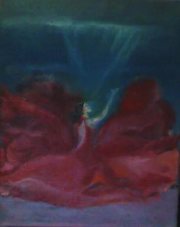 Painting titled "under_water_red_dre…" by Tina Hale, Original Artwork