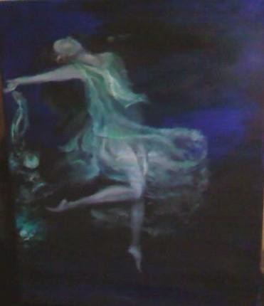 Painting titled "floating_green_dres…" by Tina Hale, Original Artwork