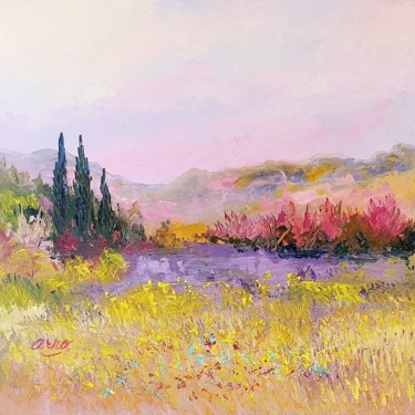 Peinture intitulée "Lavandes en Provence" par Arno, Œuvre d'art originale, Huile