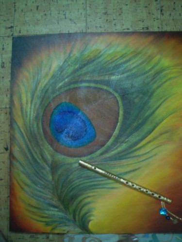 Painting titled "peacock feather wit…" by Alka Sagar, Original Artwork