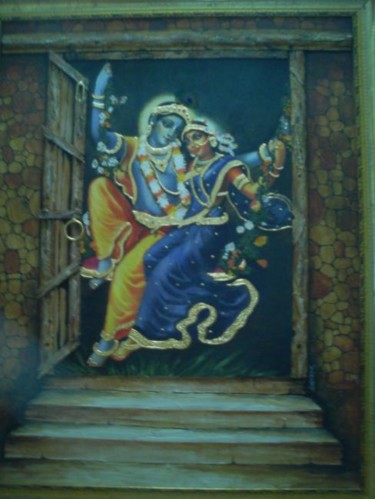 Painting titled "Radha & Krishna swi…" by Alka Sagar, Original Artwork