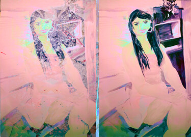 Malerei mit dem Titel "Pink Portraiture fe…" von Tinge, Original-Kunstwerk, 2D digitale Arbeit