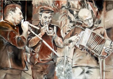 Pittura intitolato "Launeddas Players" da Tino Cavagnoli, Opera d'arte originale, Acrilico