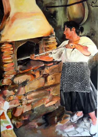 Pittura intitolato "Making the Bread" da Tino Cavagnoli, Opera d'arte originale, Acrilico