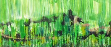 Painting titled "Landscape in green" by Tiny De Bruin, Original Artwork, Acrylic Mounted on Wood Panel