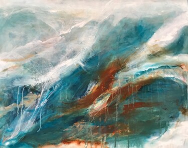 Painting titled "Landscape turquoise…" by Tiny De Bruin, Original Artwork, Acrylic Mounted on Wood Panel