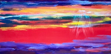 Painting titled "Sunset in Africa" by Tiny De Bruin, Original Artwork, Acrylic Mounted on Wood Stretcher frame