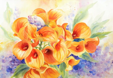 Peinture intitulée "Bouquet de Soleil -…" par Tiny Pochi, Œuvre d'art originale, Aquarelle
