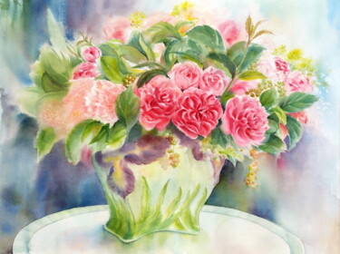 Painting titled "Flower Dream - Le…" by Tiny Pochi, Original Artwork, Watercolor