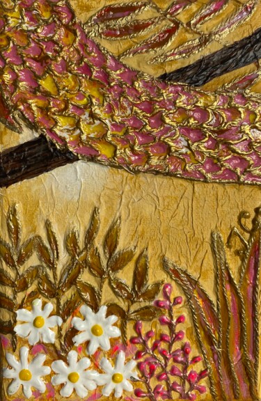 Peinture intitulée "Snake above daisies" par Tiphanie Canada, Œuvre d'art originale, Collages