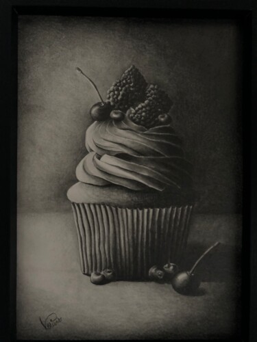 Dessin intitulée "Le gâteau" par Valérie Blivet, Œuvre d'art originale, Graphite Monté sur Châssis en bois