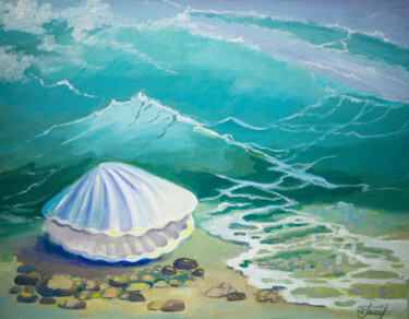 Pittura intitolato ""Sea Pearl" Seashell" da Irina Tischenko, Opera d'arte originale, Acrilico