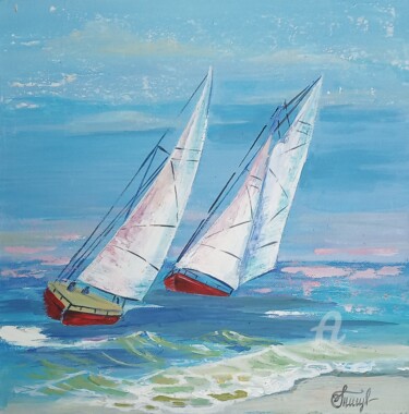 Painting titled ",,Sailbats''" by Irina Tischenko, Original Artwork, Acrylic Mounted on Wood Stretcher frame