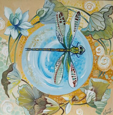 Painting titled ",,Dragonfly''" by Irina Tischenko, Original Artwork, Acrylic Mounted on Wood Stretcher frame