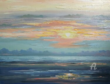 Painting titled ",,Sunset over the l…" by Irina Tischenko, Original Artwork, Oil Mounted on Wood Stretcher frame