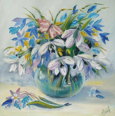 Painting titled ",,Spring bouguet''" by Irina Tischenko, Original Artwork, Oil Mounted on Wood Stretcher frame