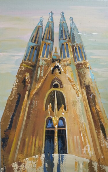 Painting titled ",,Sagrada Familia''" by Irina Tischenko, Original Artwork, Acrylic Mounted on Wood Stretcher frame