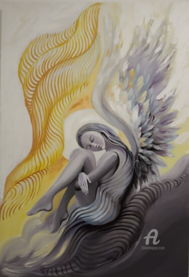 Painting titled ",,Sleeping angel''" by Irina Tischenko, Original Artwork, Acrylic Mounted on Wood Stretcher frame