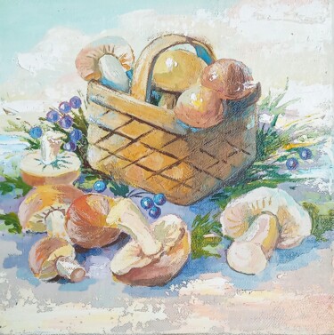 Pintura intitulada ",,Mushrooms''" por Irina Tischenko, Obras de arte originais, Óleo Montado em Outro painel rígido