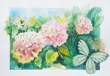 Painting titled ",,Гортензия"" by Irina Tischenko, Original Artwork, Watercolor