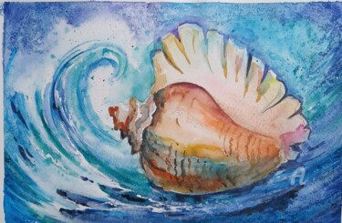 Картина под названием "Морская ракушка" - Irina Tischenko, Подлинное произведение искусства, Акварель
