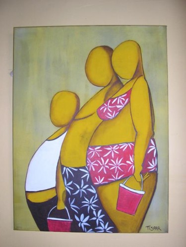 Peinture intitulée "famille baigneurs" par Tisaar, Œuvre d'art originale