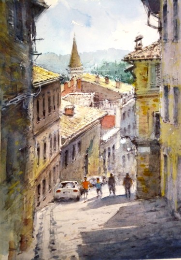 Painting titled "Via Raffaello a Urb…" by Stefano Santi, Original Artwork, Watercolor