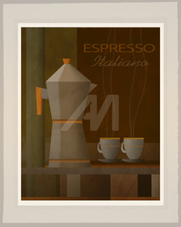 Espresso Italiano - Art Deco Arts numériques intitulée "Espresso Italiano -…" par Joost Hogervorst, Œuvre d'art originale, Peinture numérique