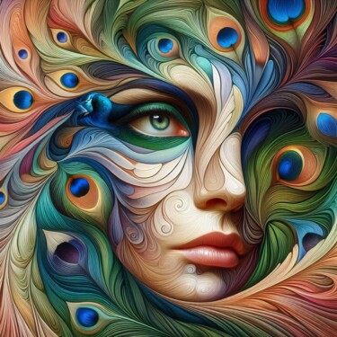 Цифровое искусство под названием "Peacock woman" - Tiss Ai Creations, Подлинное произведение искусства, Цифровой коллаж