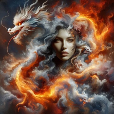 Цифровое искусство под названием "Dragon woman 4" - Tiss Ai Creations, Подлинное произведение искусства, Цифровой коллаж