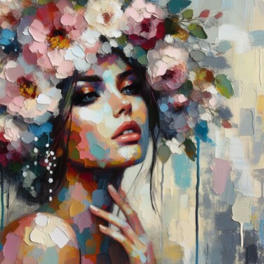 Arts numériques intitulée "Blossom crown" par Tiss Ai Creations, Œuvre d'art originale, Collage numérique