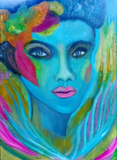 Painting titled "Flor azul" by Tissa, Original Artwork, Oil